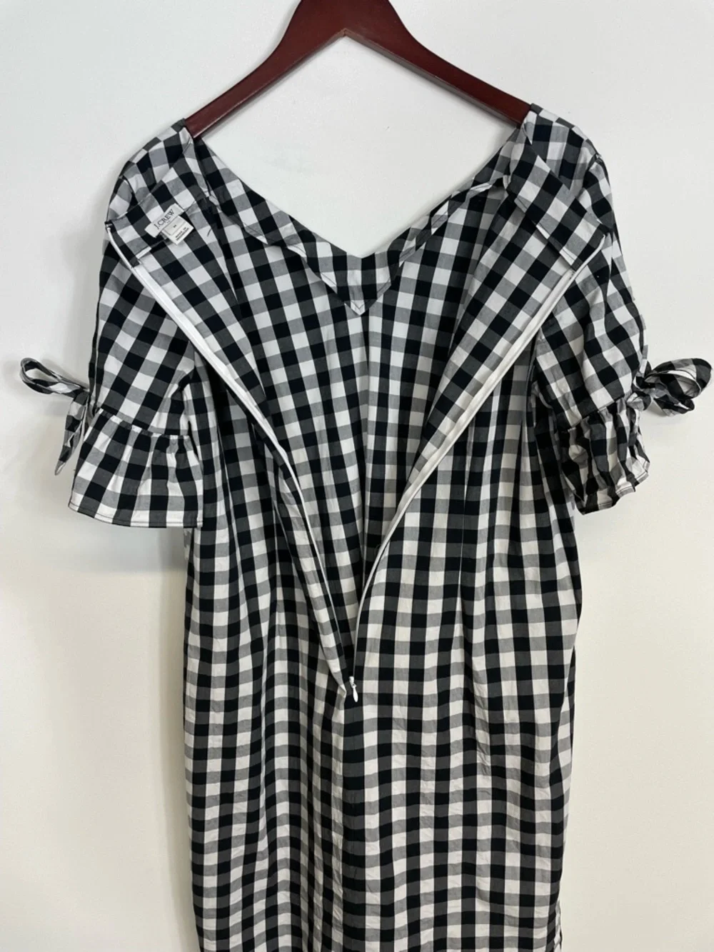 J. Crew Black and White Gingham Shift Dress w/ Tie Sleeves Size Medium
